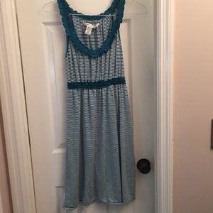 Green and white stripped dress.